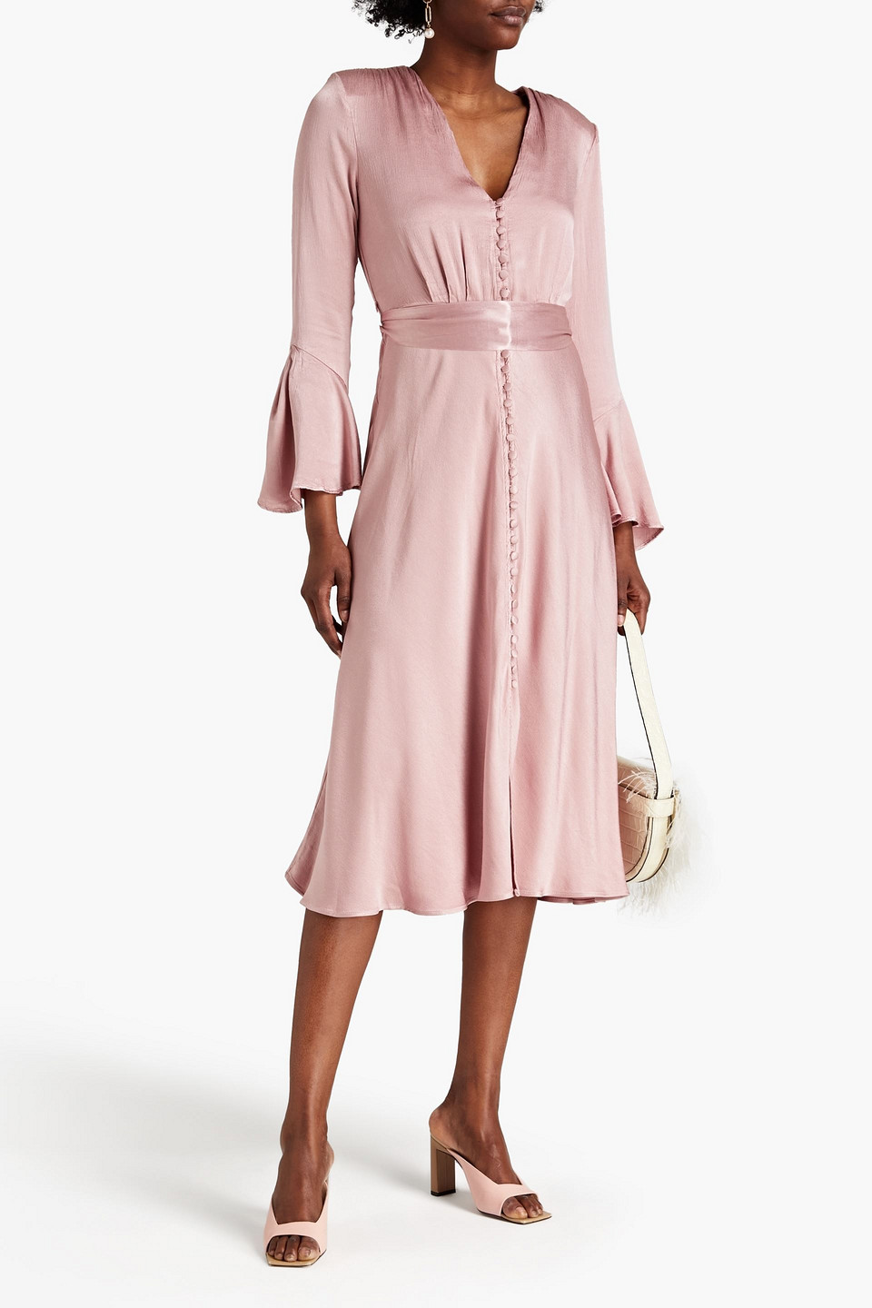 Ghost London Annabelle Pleated Satin-crepe Midi Dress In Blush