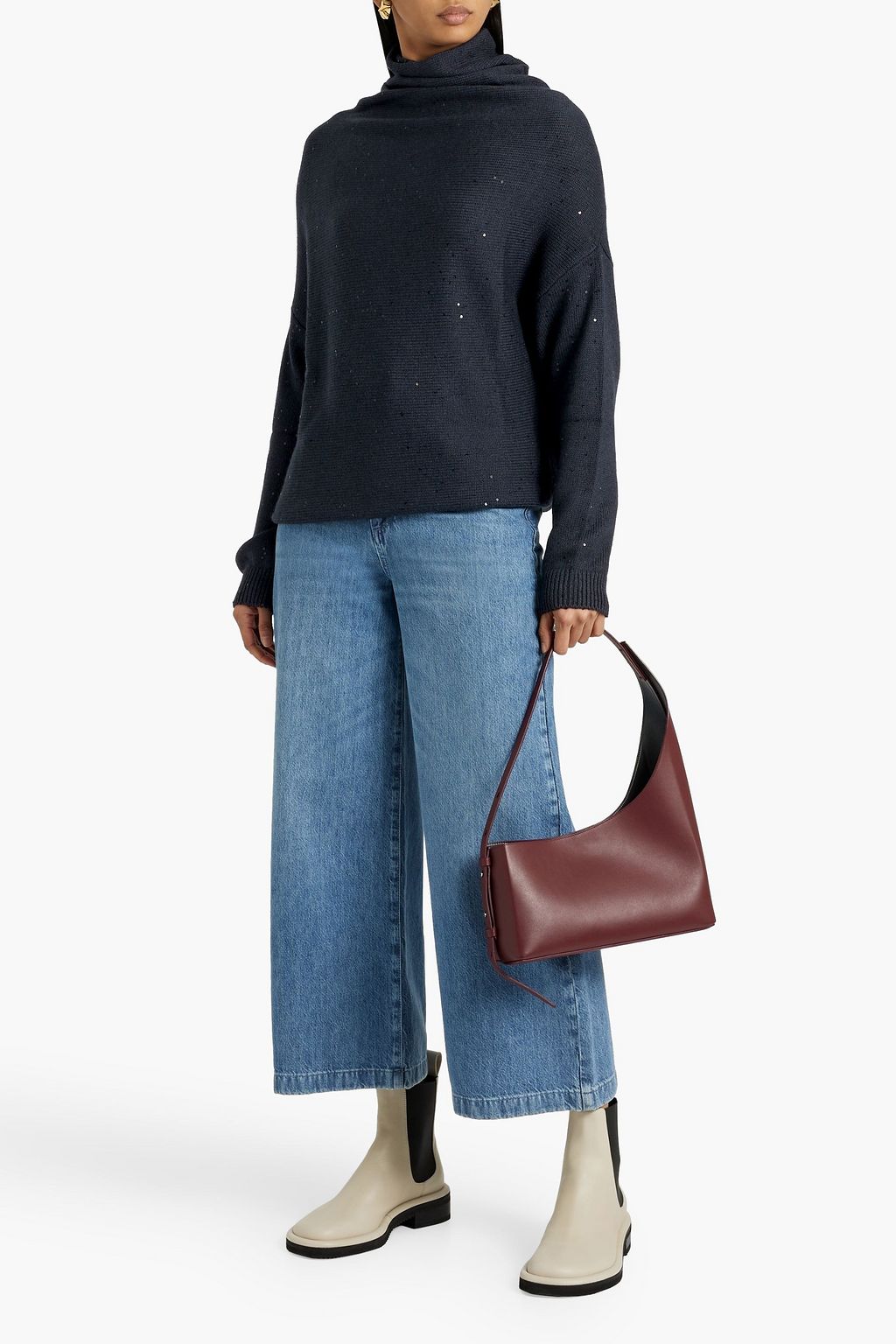 BRUNELLO CUCINELLI Sequin-embellished cashmere and silk-blend turtleneck sweater
