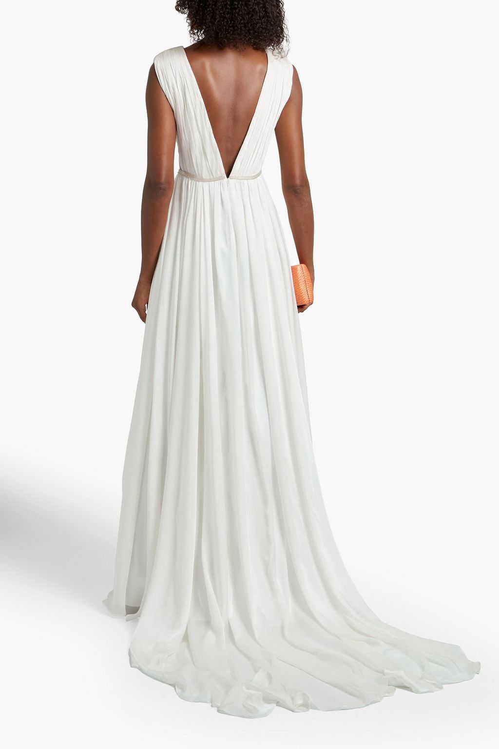 THEIA Open-back bead-embellished silk crepe de chine bridal gown