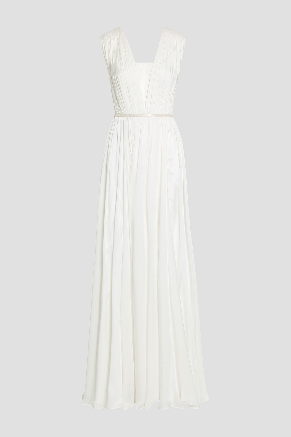 Open-back bead-embellished silk crepe de chine bridal gown