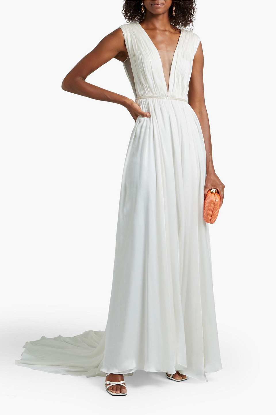 Theia Open-back Bead-embellished Silk Crepe De Chine Bridal Gown In White