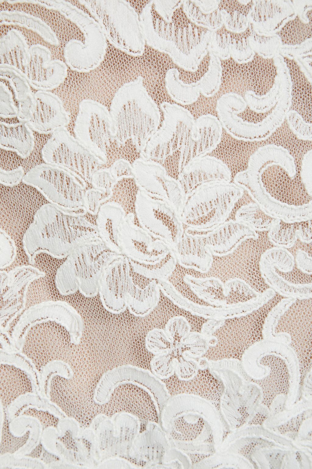 THEIA Button-embellished tulle and corded lace bridal gown