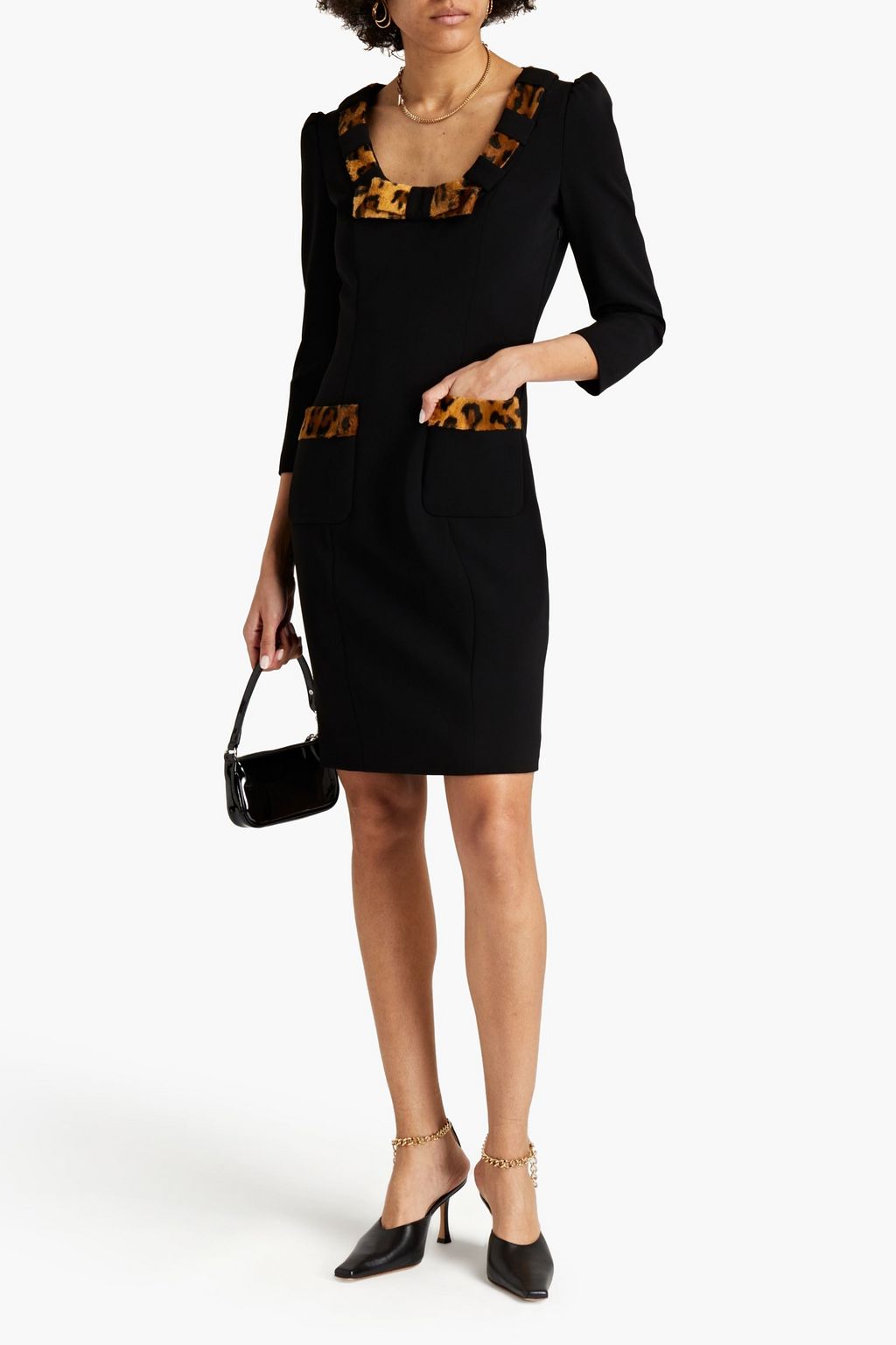 MOSCHINO Minikleid aus Stretch-Crêpe mit Besatz aus Kunstfell