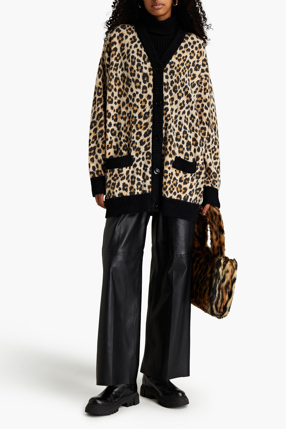 Moschino Leopard-jacquard Cardigan In Beige