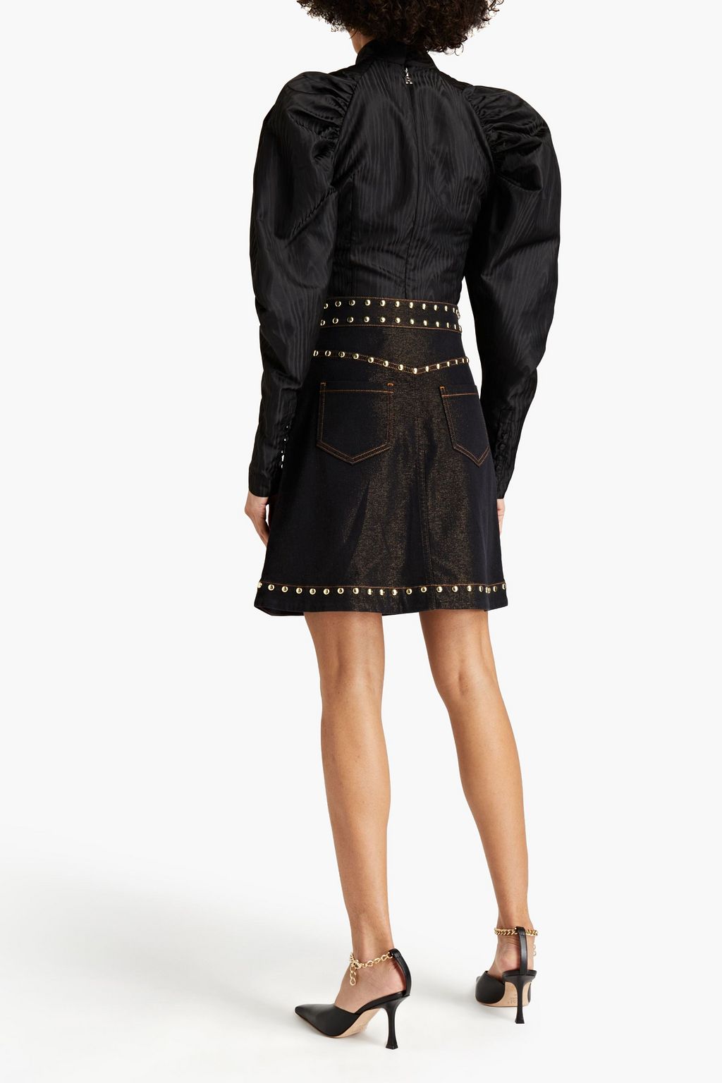 MOSCHINO Studded metallic denim mini skirt