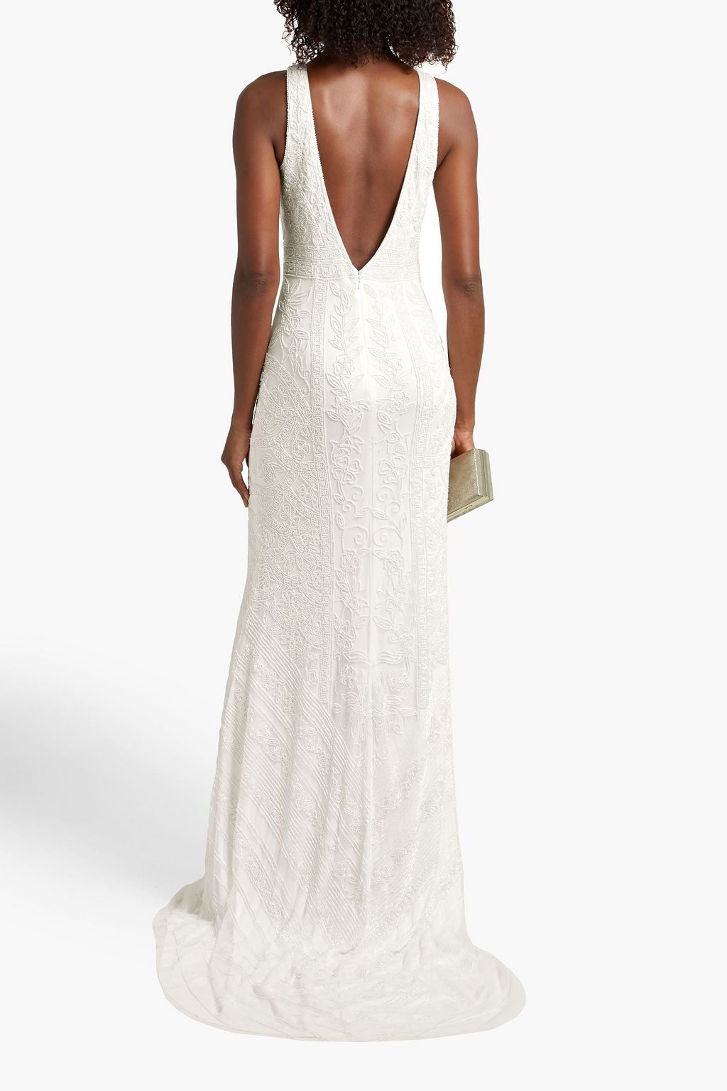 THEIA Open-back bead-embellished tulle bridal gown