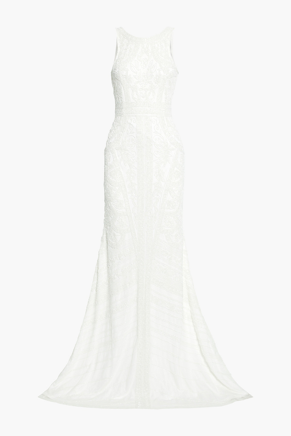 Open-back bead-embellished tulle bridal gown