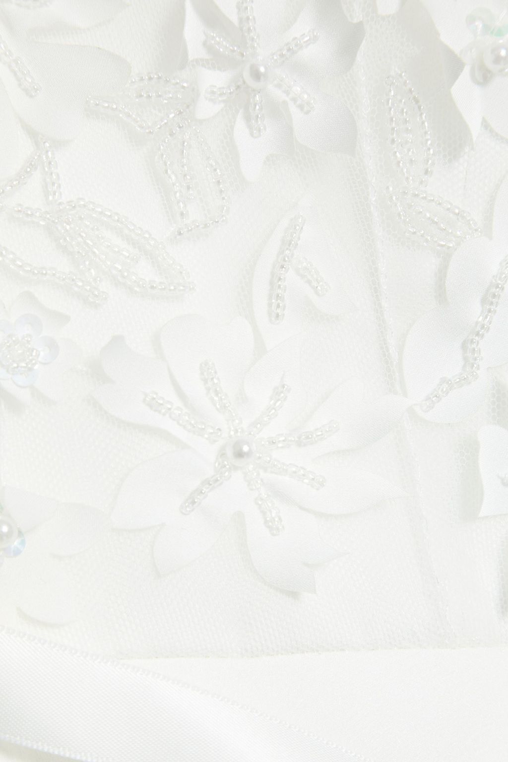 THEIA Belted floral-appliquéd tulle and silk-satin bridal gown