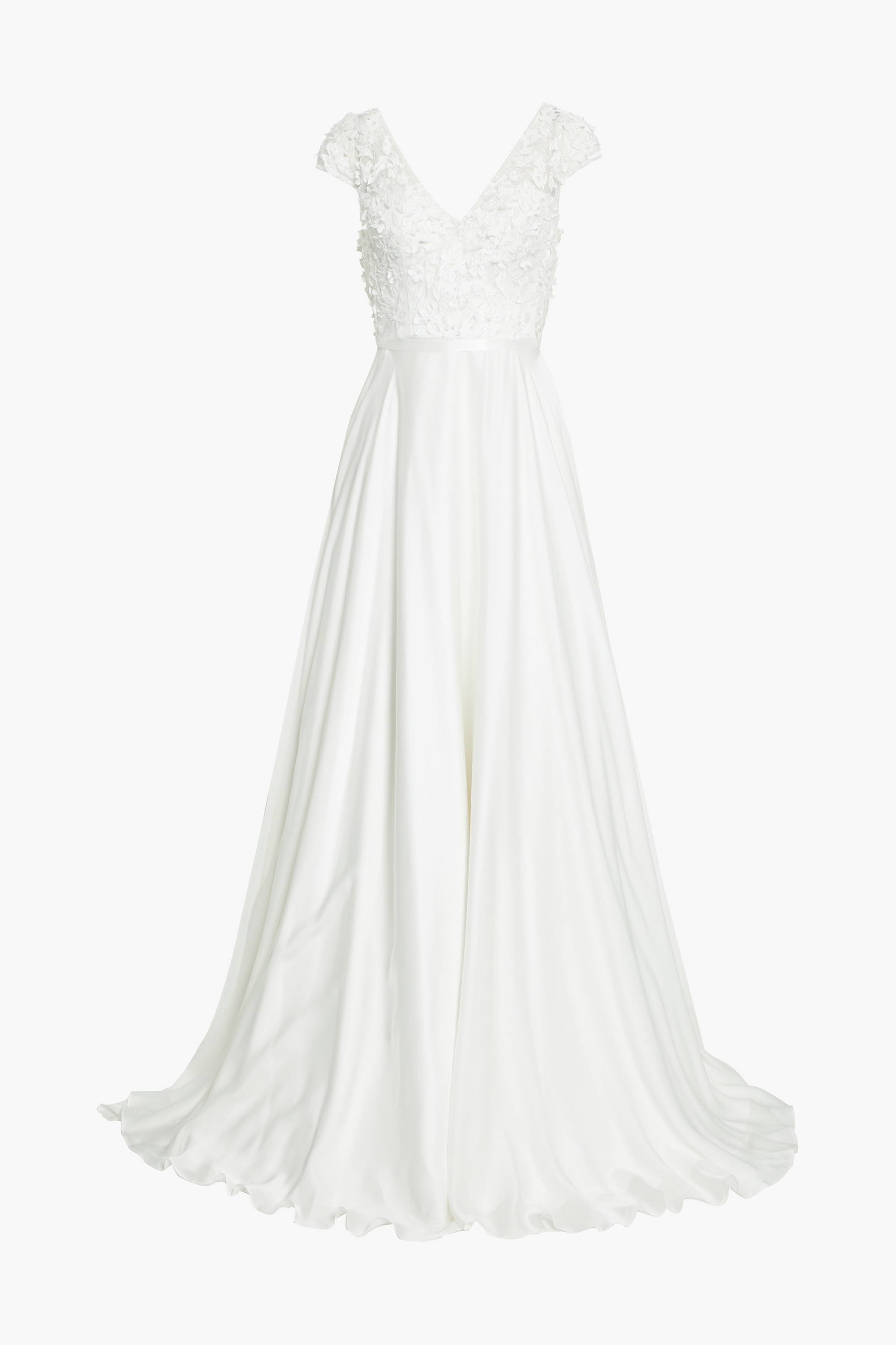 THEIA Belted floral-appliquéd tulle and silk-satin bridal gown thumbnail