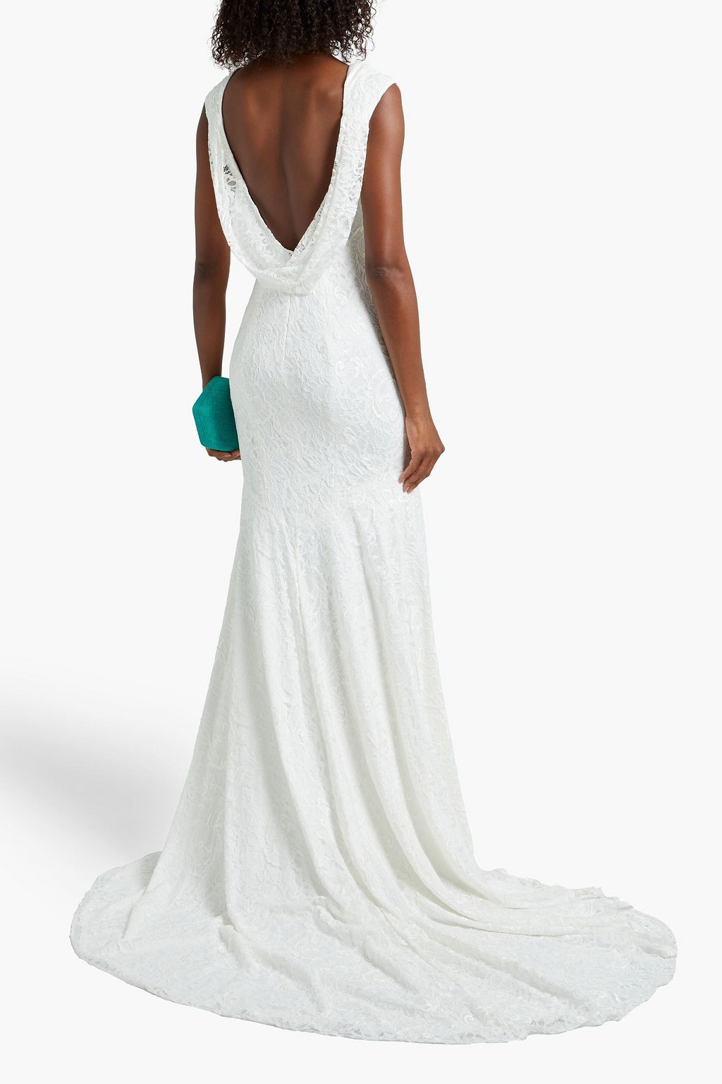 THEIA Open-back draped lace bridal gown