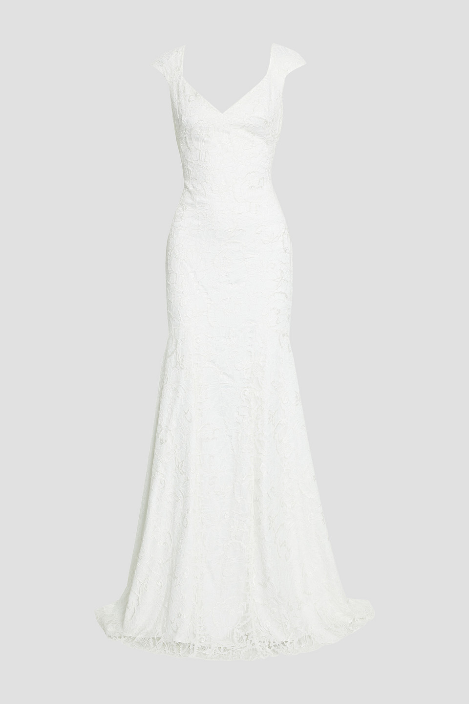 Open-back draped lace bridal gown