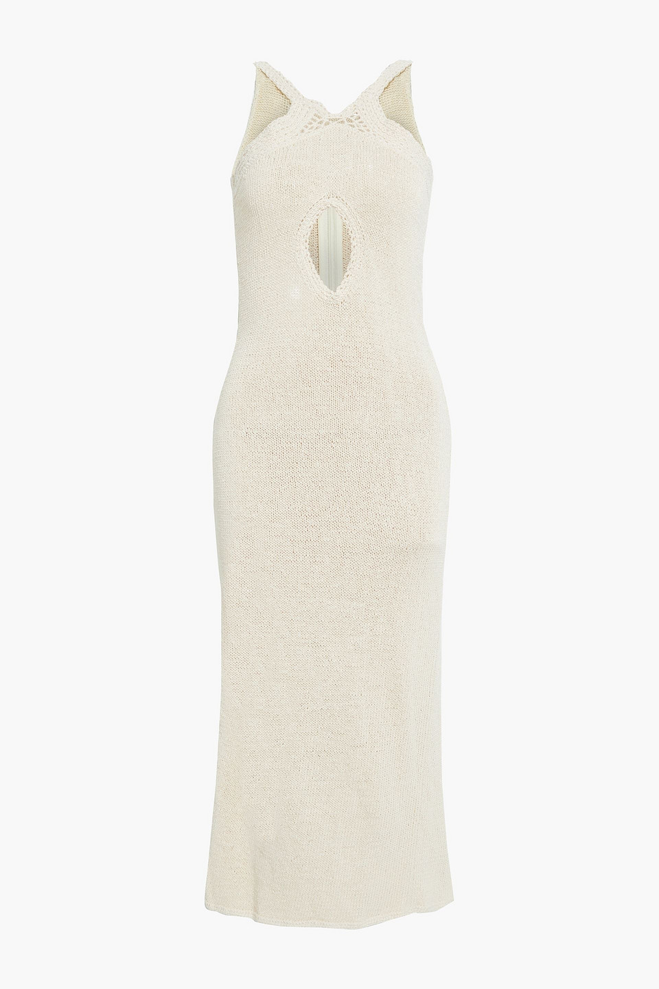 Crochet-trimmed cotton-blend midi dress