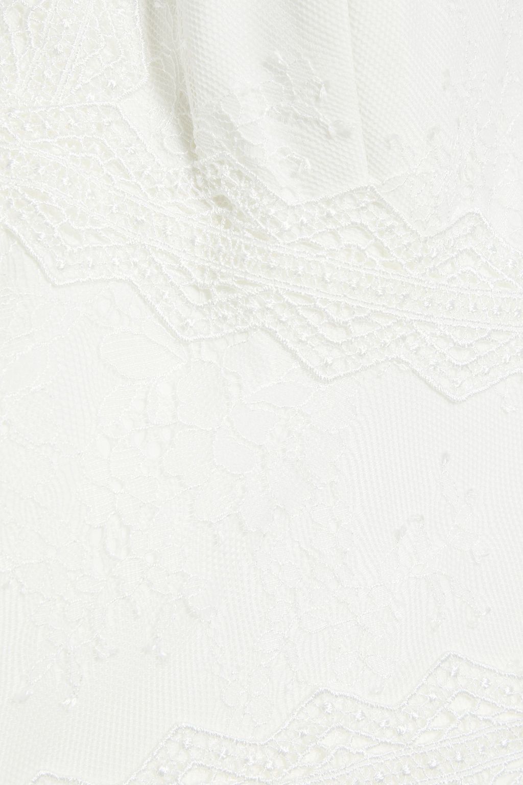 THEIA Button-embellished embroidered lace and crepe bridal gown