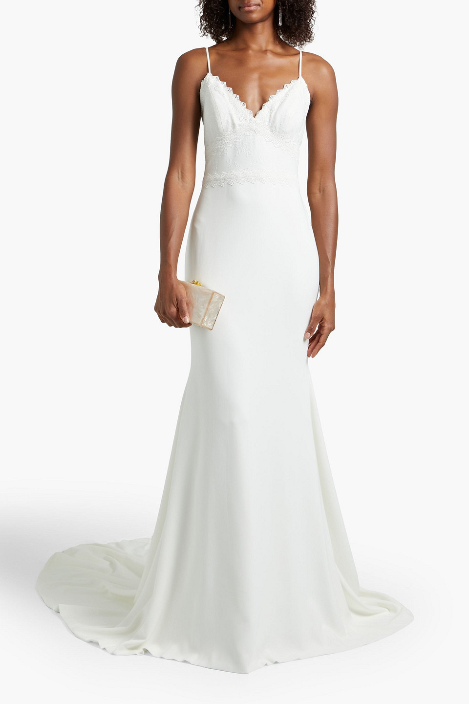 Theia Button-embellished Embroidered Lace And Crepe Bridal Gown In Ivory