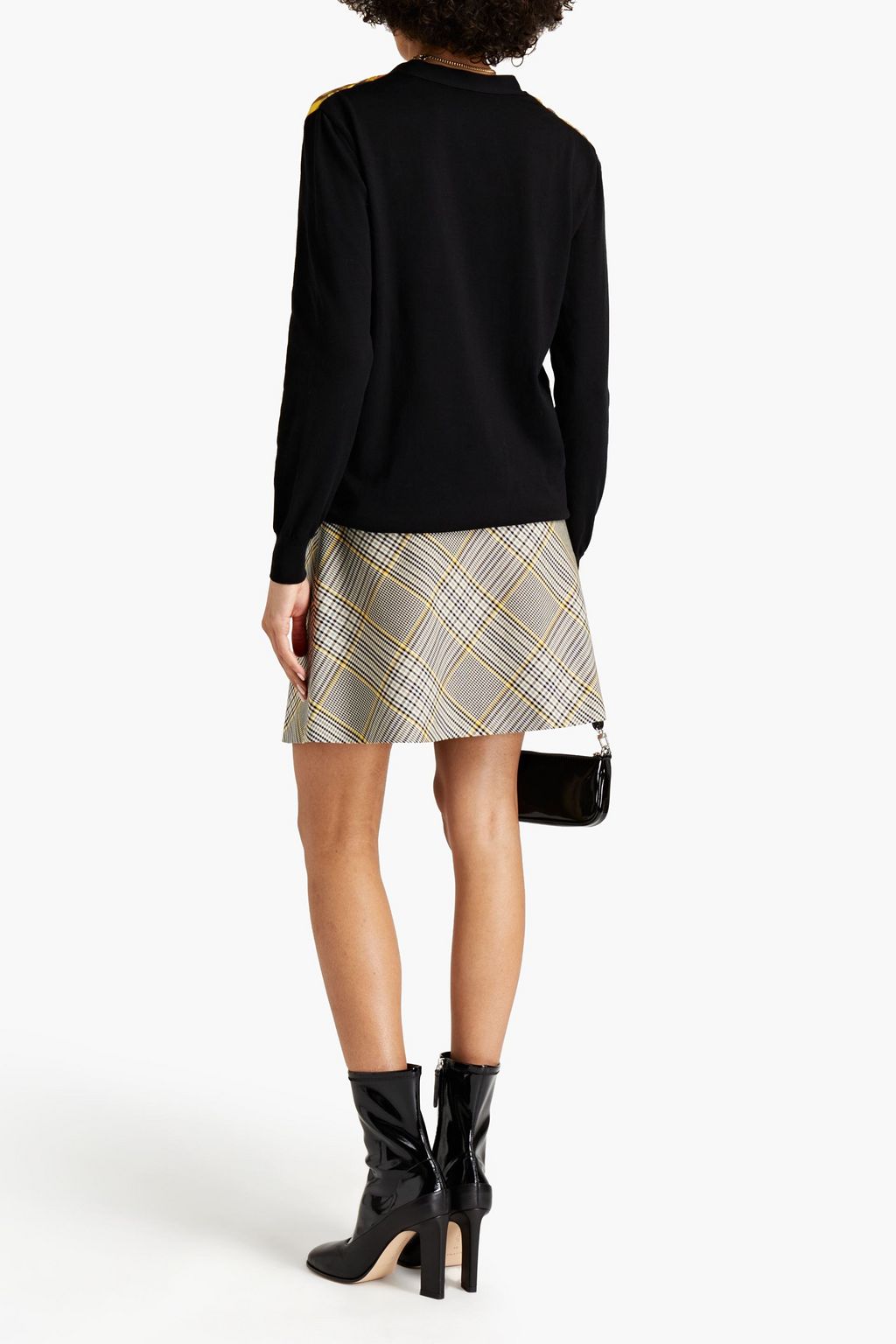 MOSCHINO Printed silk-twill paneled cotton cardigan