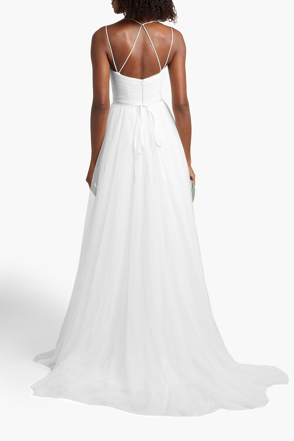 THEIA Belted twist-front pleated tulle bridal gown