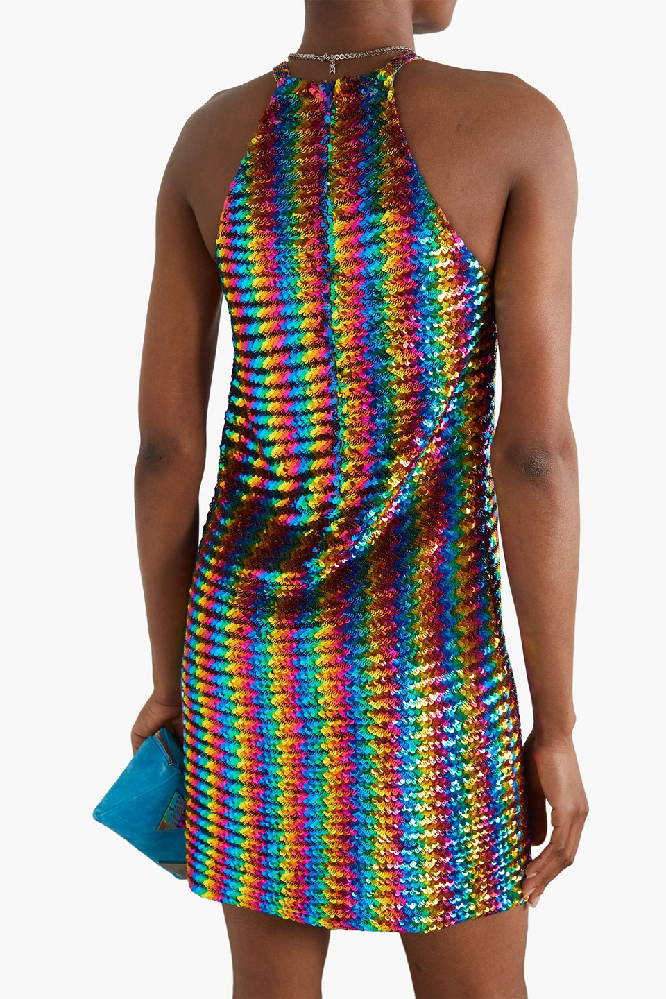 Shop Ashish Striped Sequined Georgette Mini Dress In Multicolor