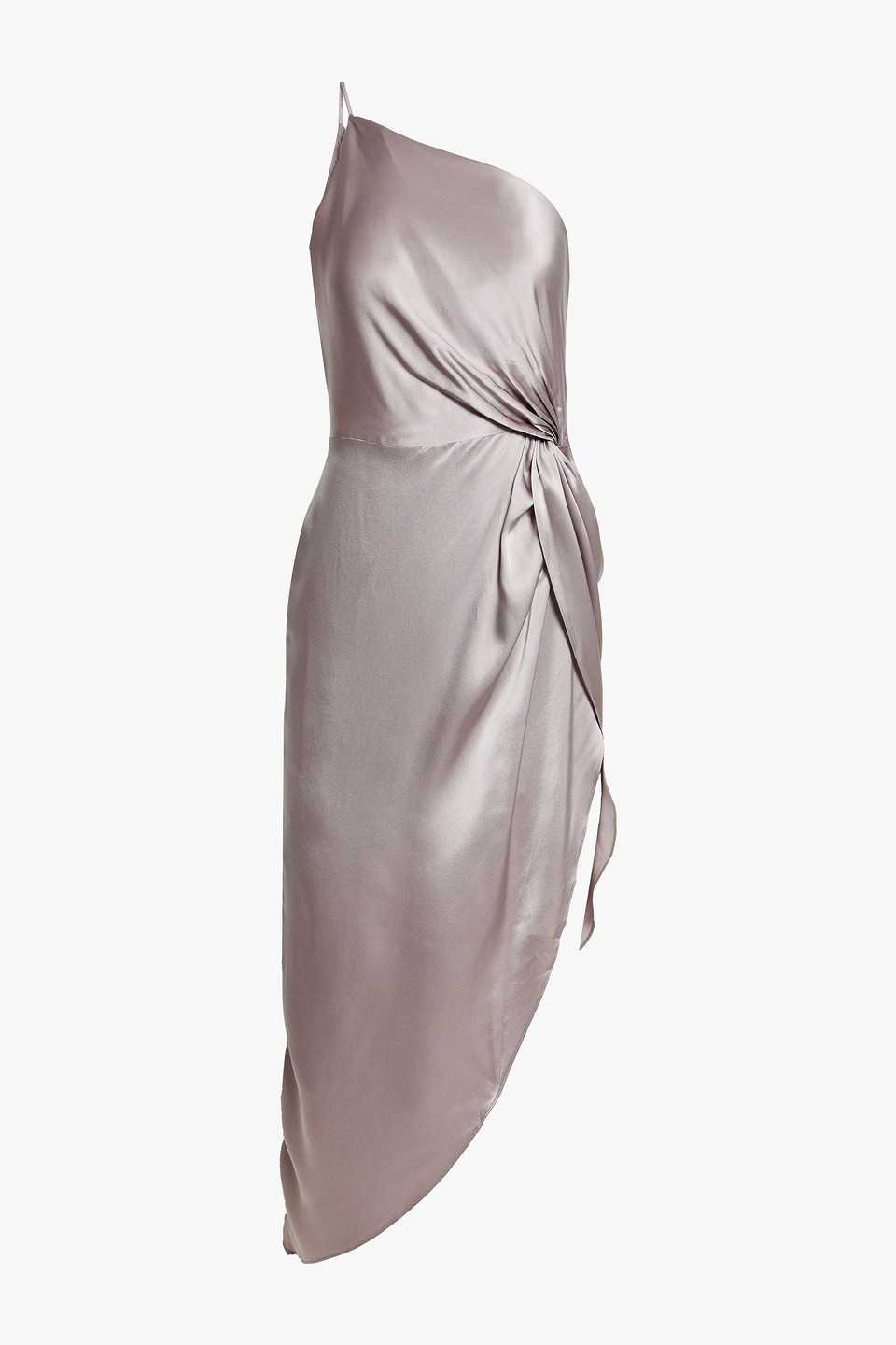 One-shoulder twisted silk-satin midi dress