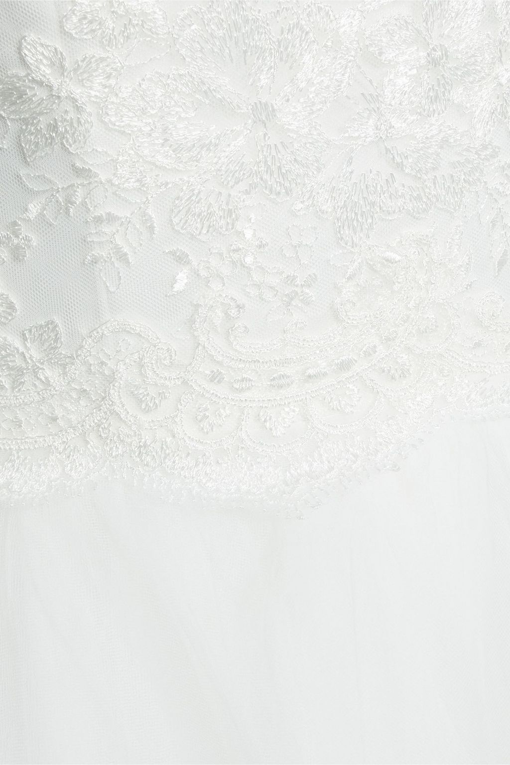 THEIA Strapless lace-paneled tiered tulle bridal gown