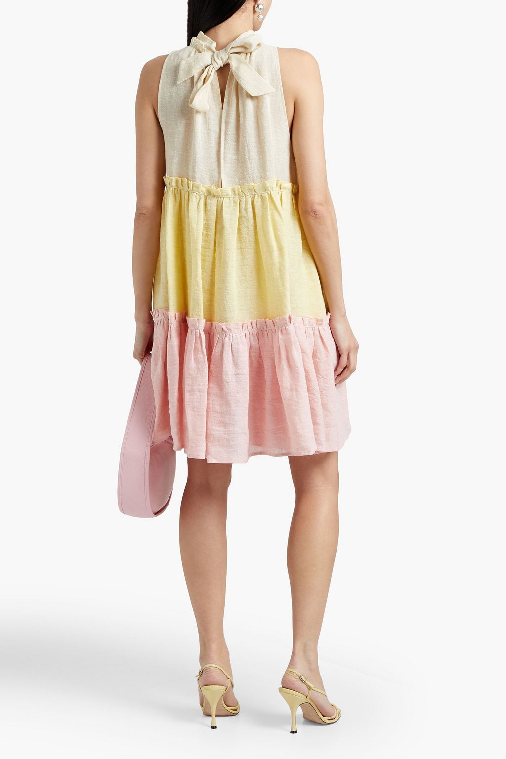 LISA MARIE FERNANDEZ Gathered metallic linen-blend mini dress