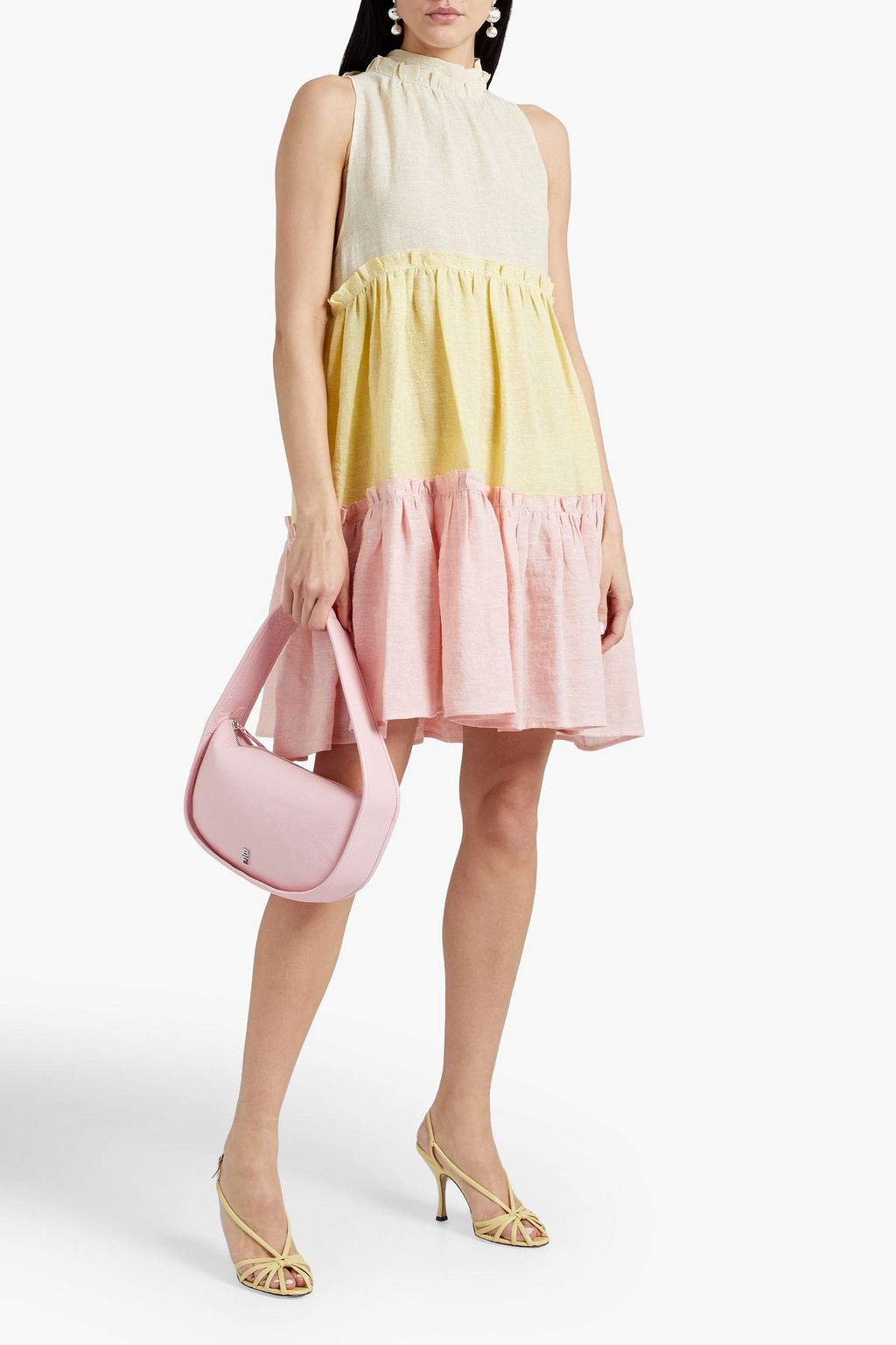 LISA MARIE FERNANDEZ Gathered metallic linen-blend mini dress