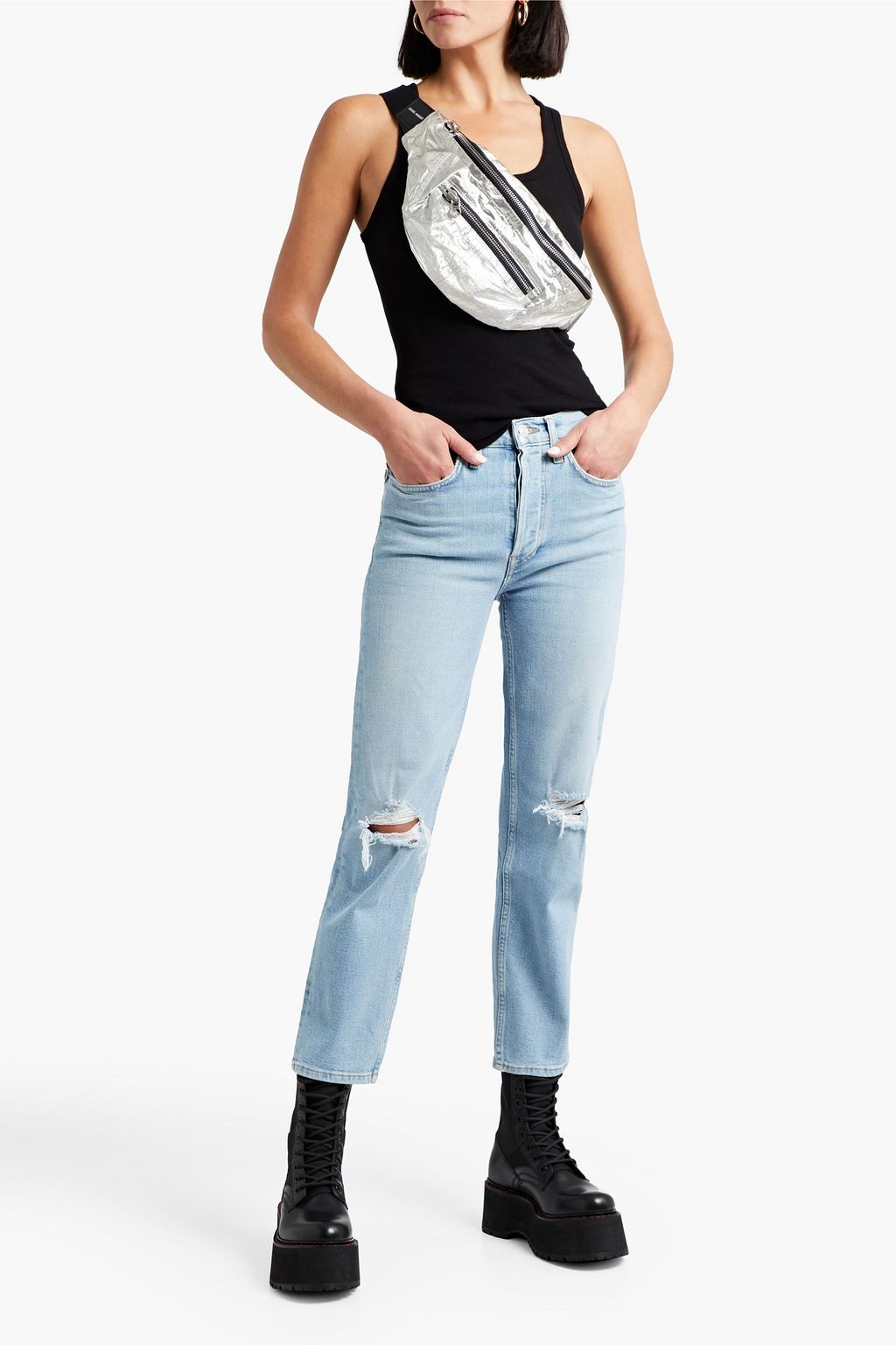 RE/DONE Cropped frayed mid-rise straight-leg jeans