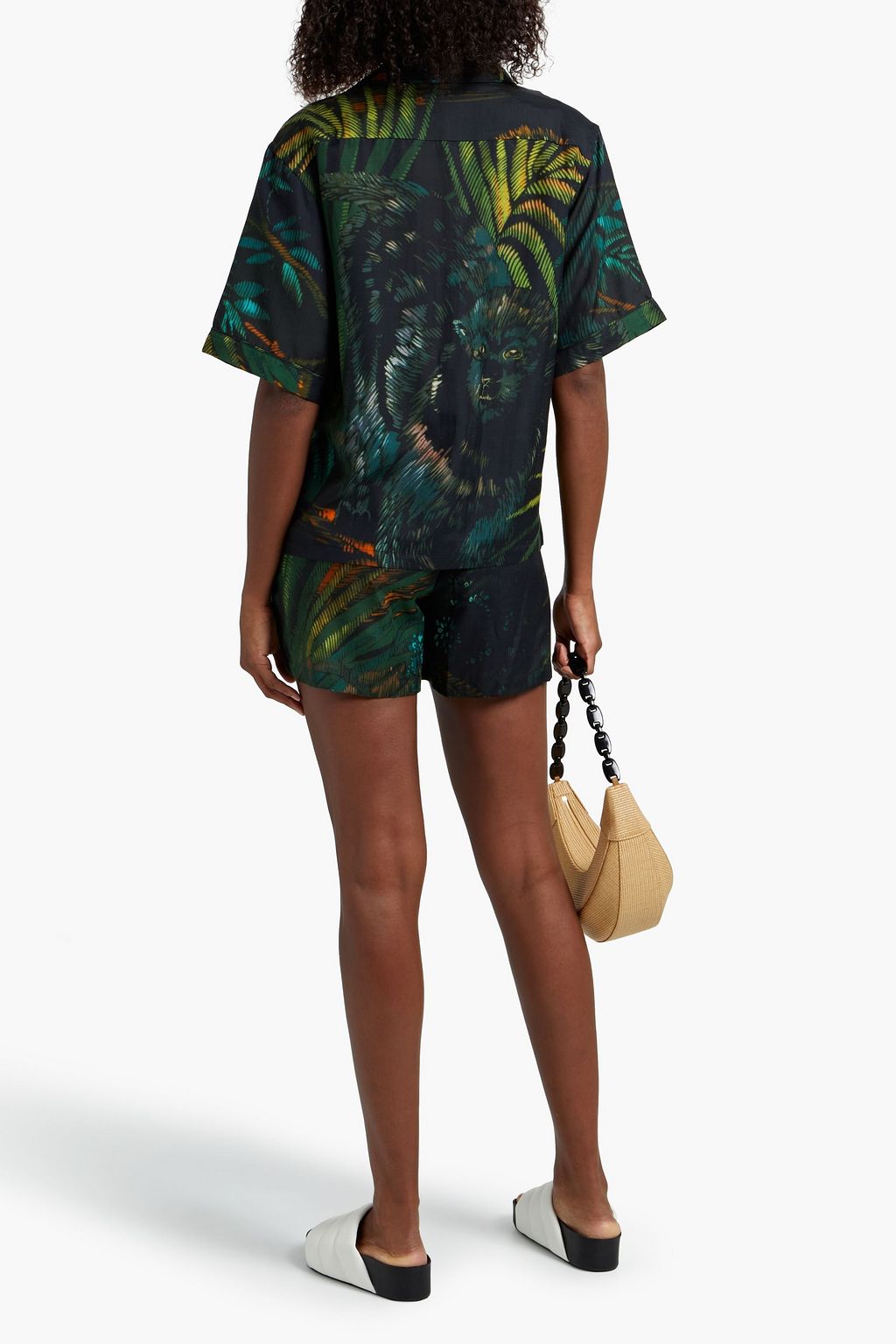 ALANUI Monkey Jungle printed cotton and silk-blend pajama shorts
