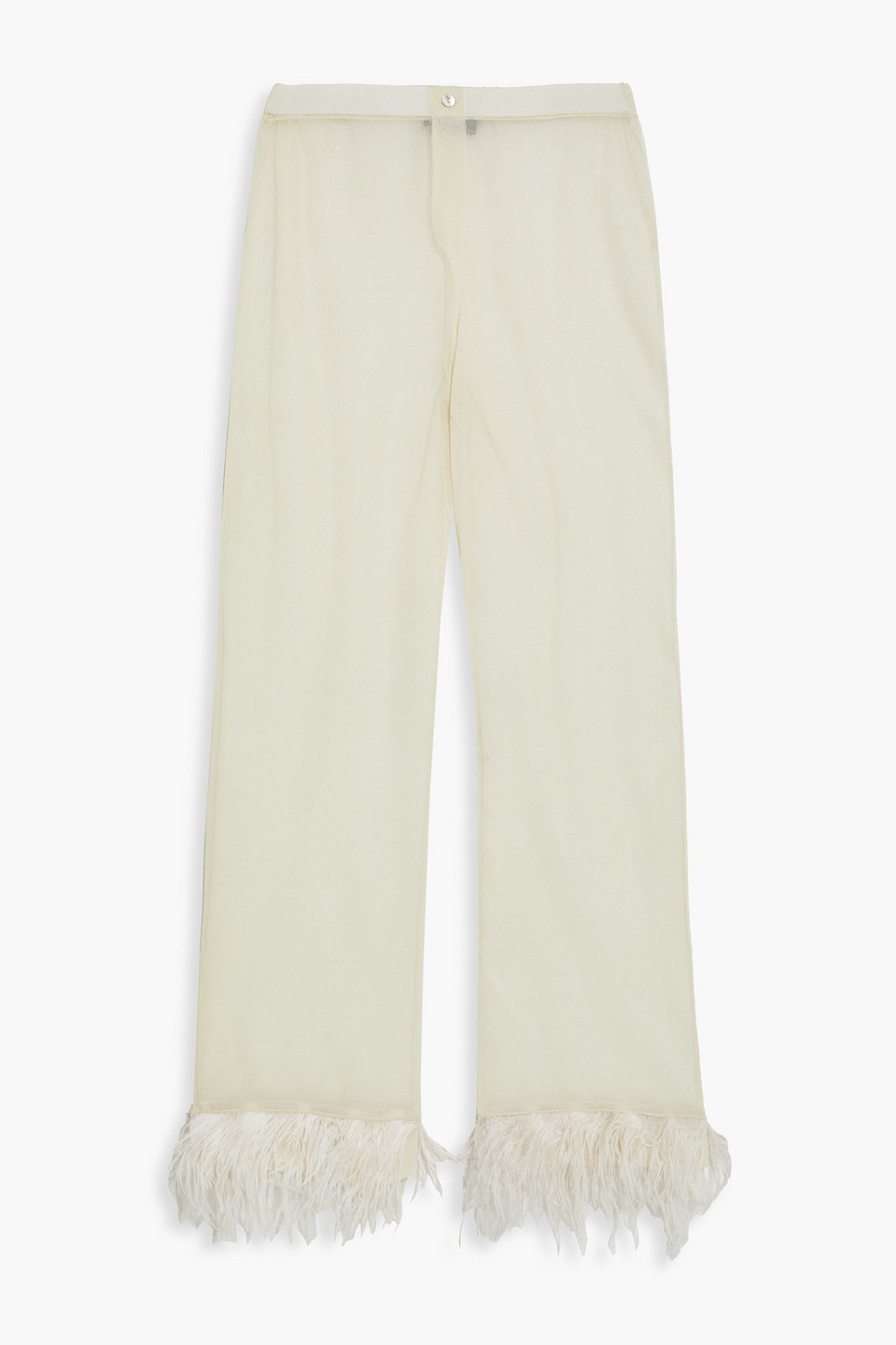 Antolina Paris Faux feather-trimmed silk straight-leg pants
