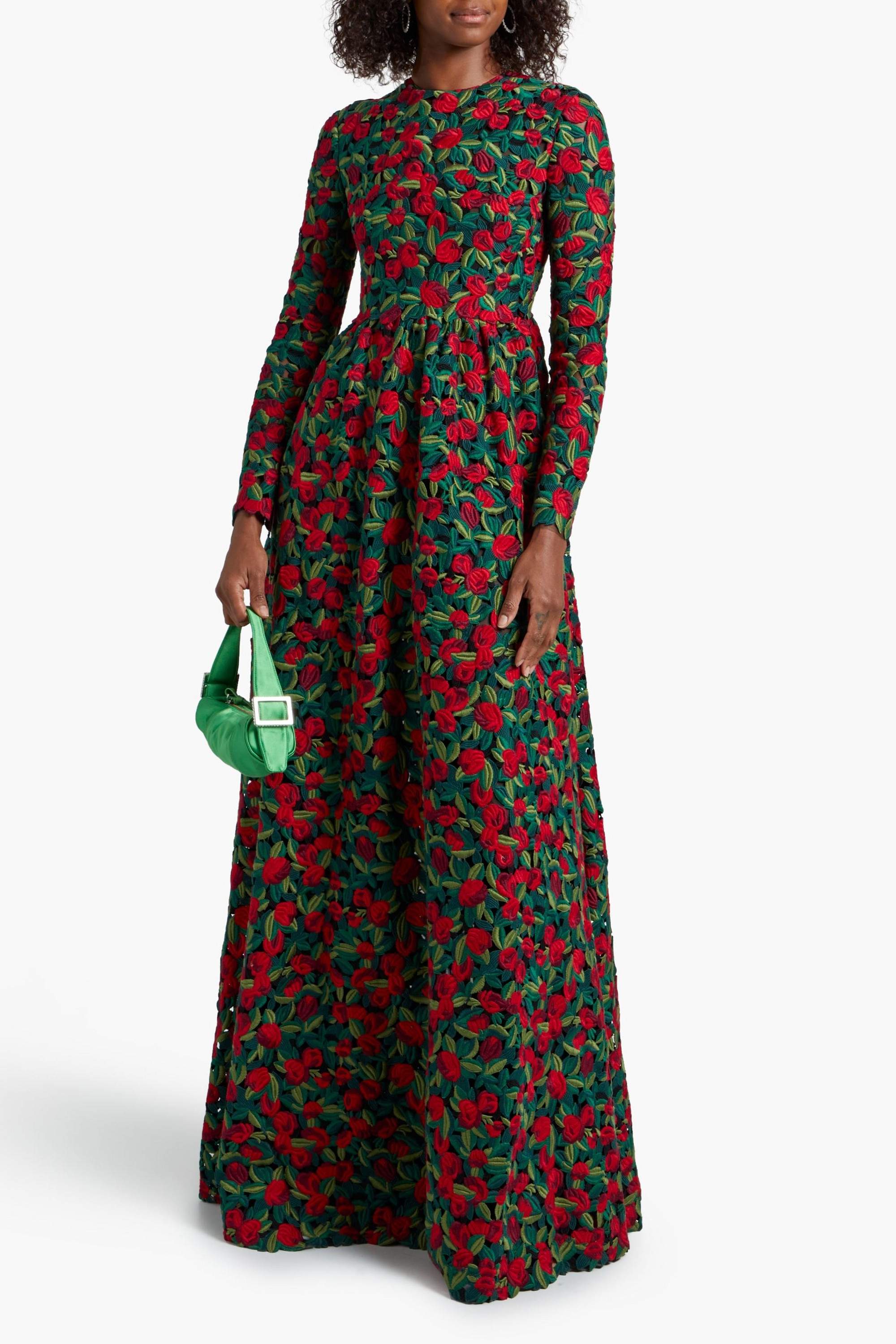 Valentino Garavani Gathered cotton-blend lace maxi dress