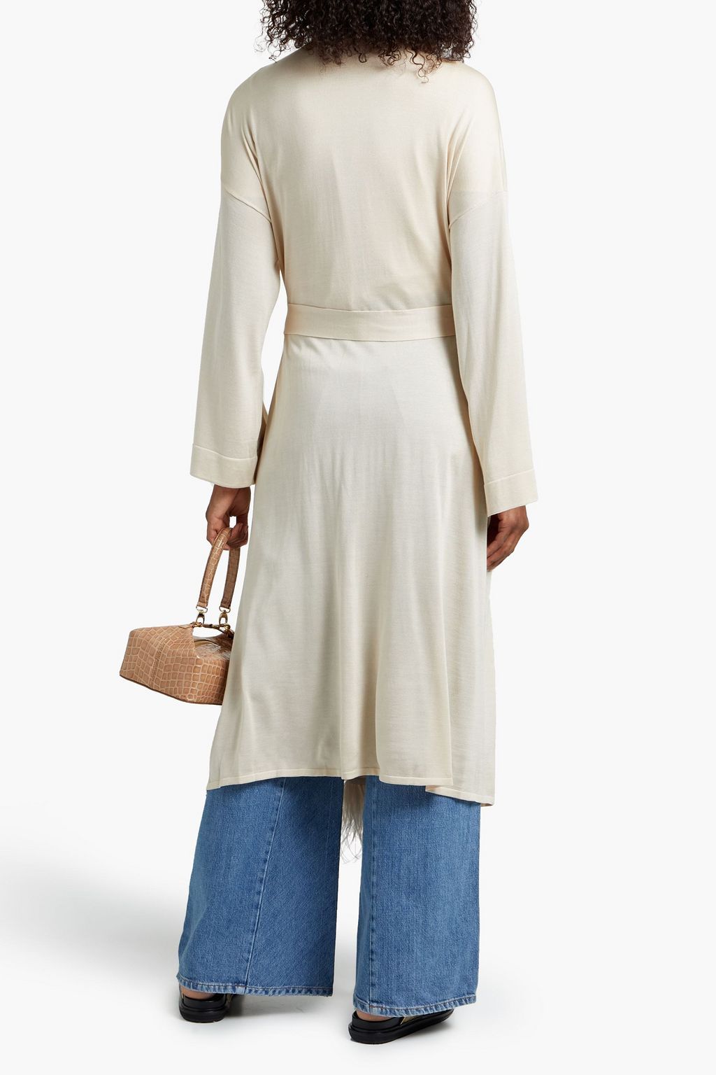 ALANUI Faux feather-trimmed belted silk cardigan