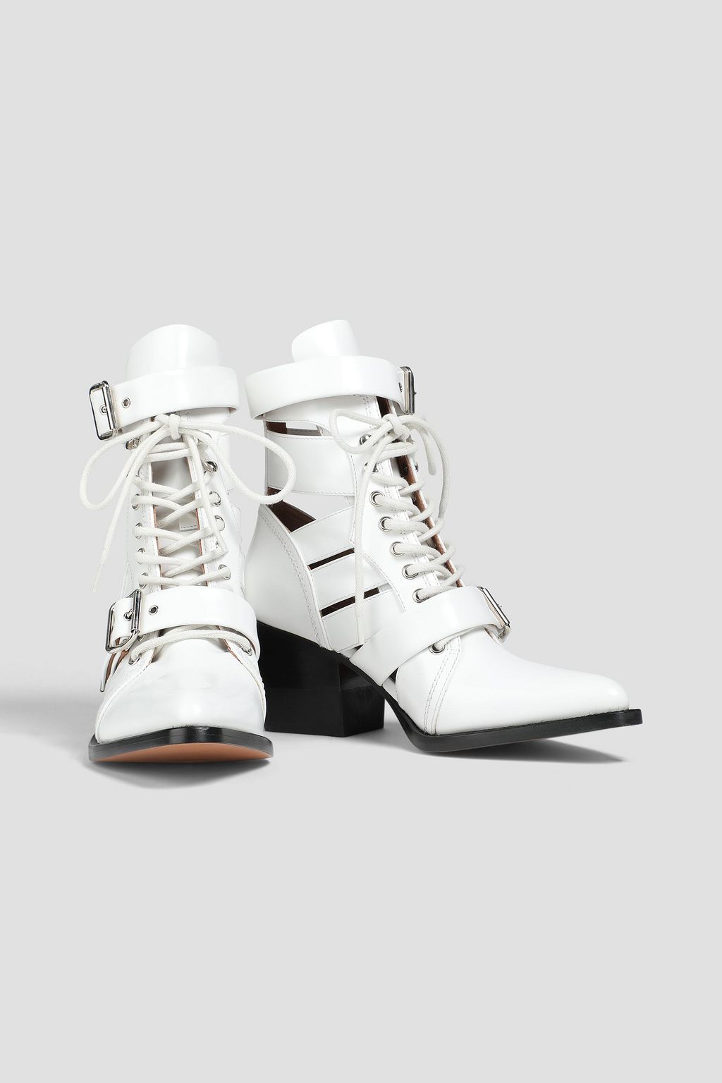 CHLOÉ Rylie buckled glossed-leather ankle boots