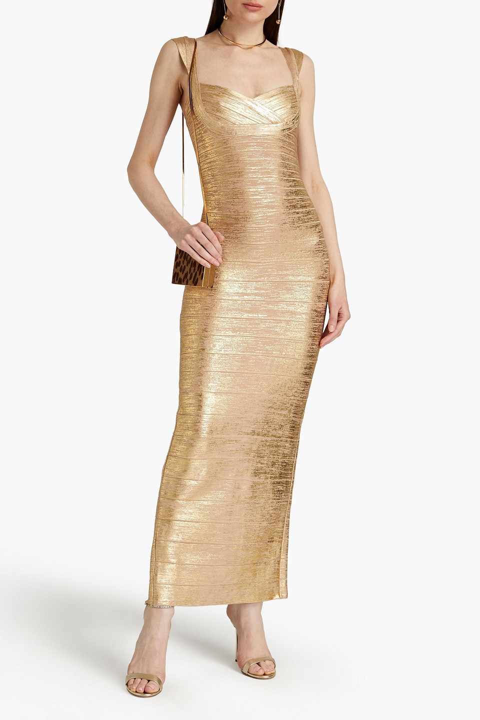 Herve Leger Metallic Bandage Gown In Gold