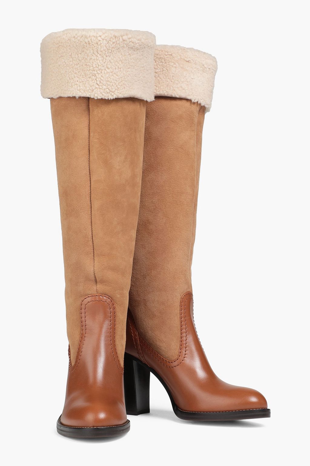 CHLOÉ Elya leather and shearling knee boots