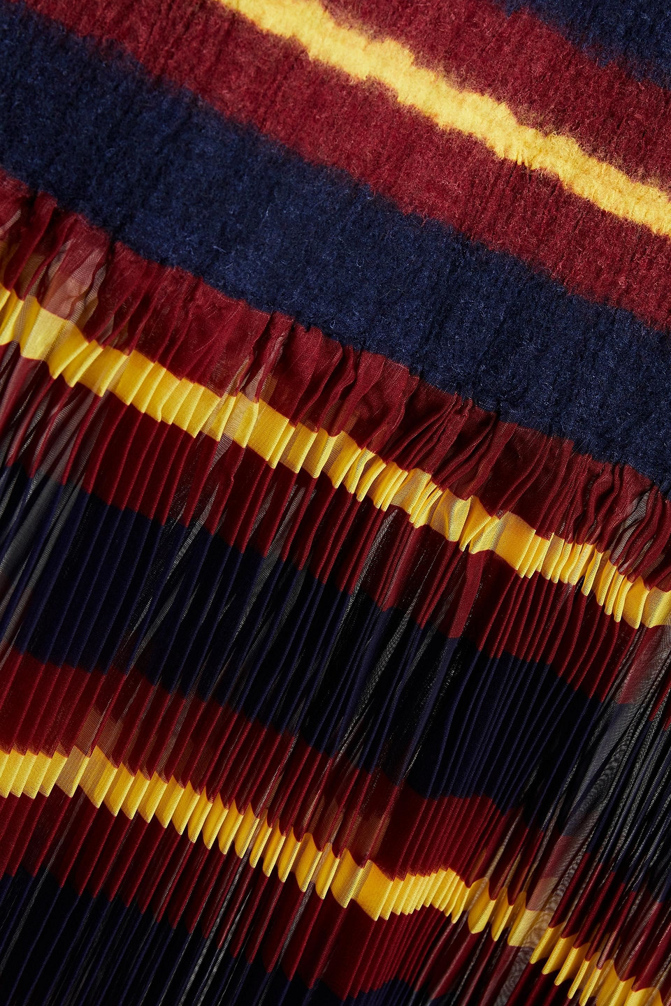 Philosophy Di Lorenzo Serafini Striped Pleated Wool And Chiffon Midi Dress In Navy