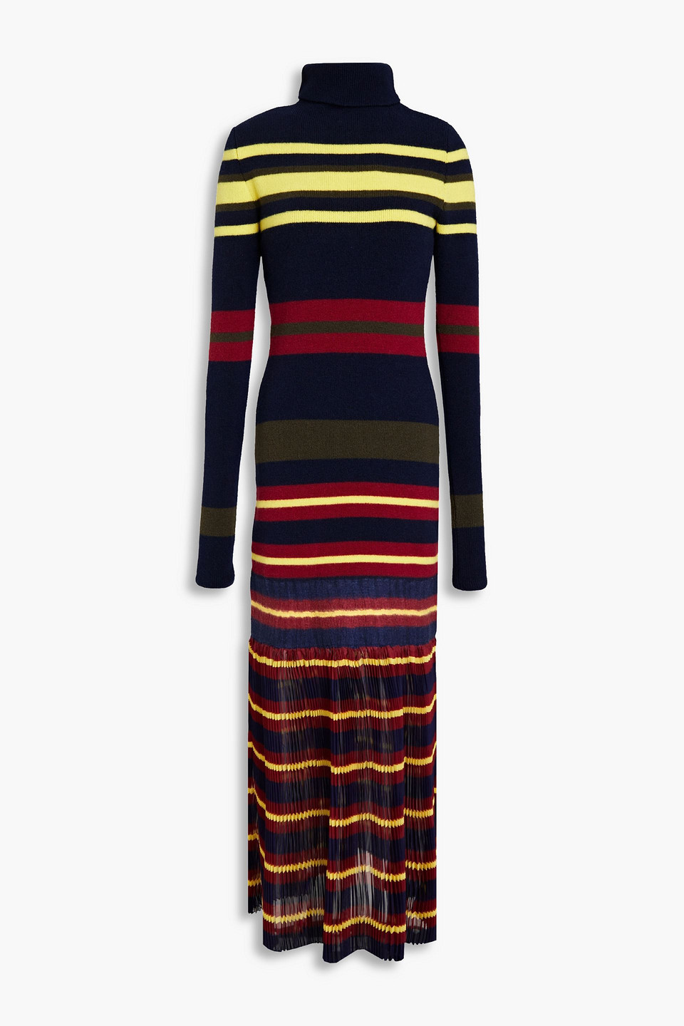 Philosophy Di Lorenzo Serafini Striped Pleated Wool And Chiffon Midi Dress In Navy