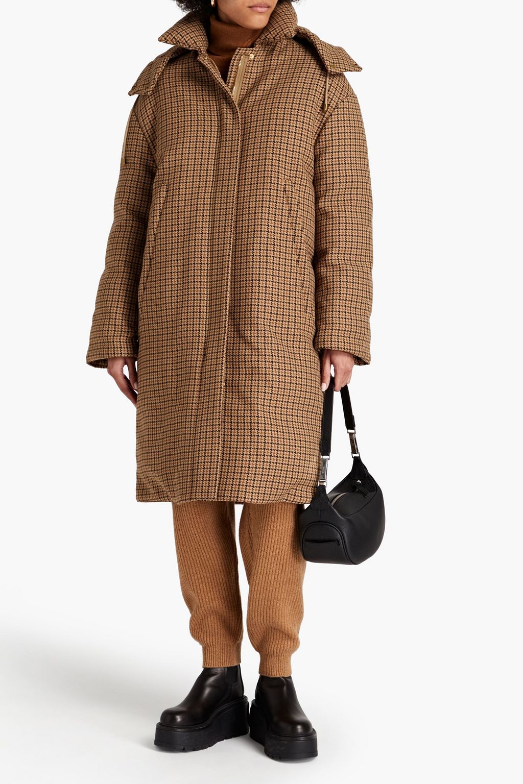 MICHAEL KORS COLLECTION Houndstooth wool hooded down coat