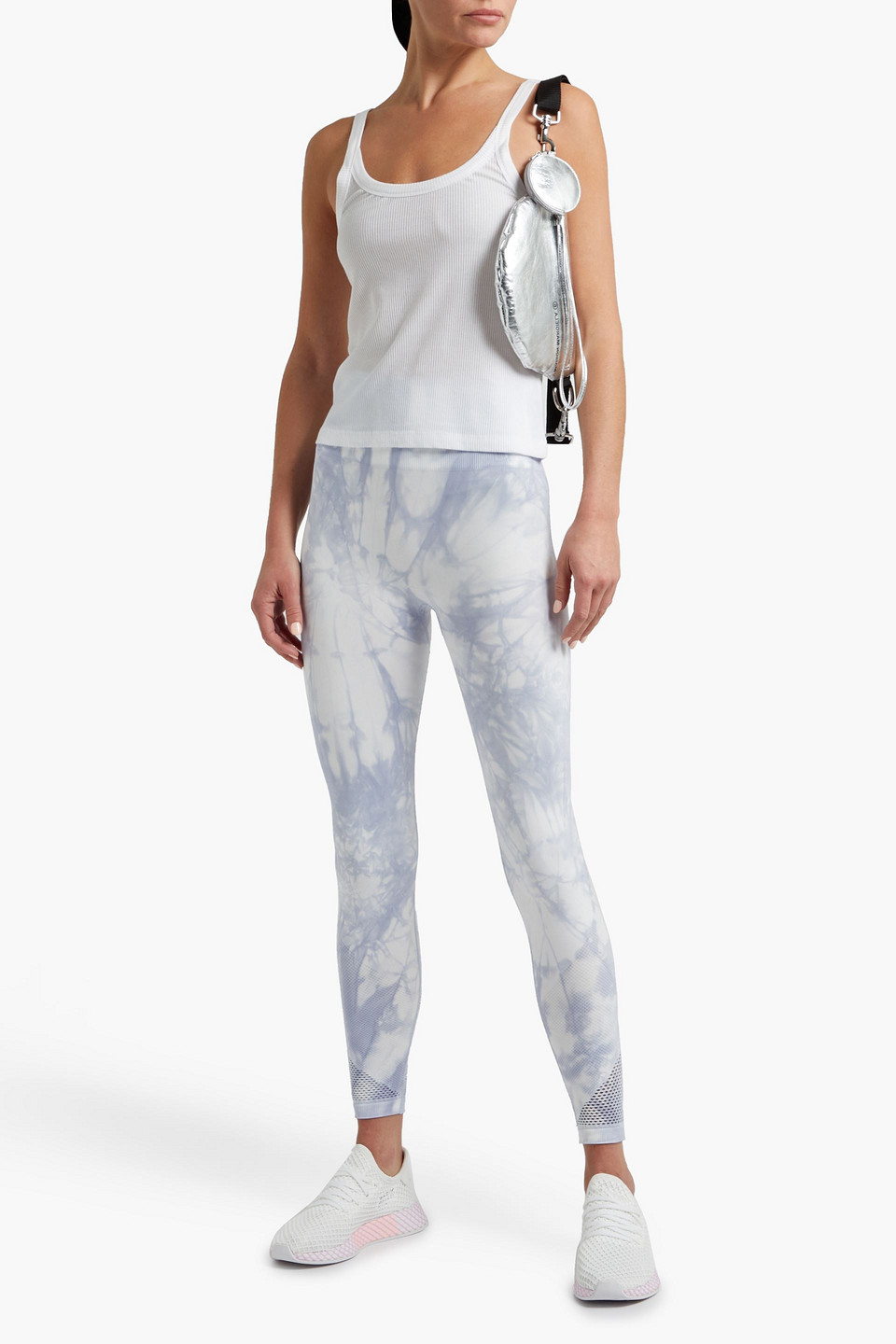 Dkny Tie-dyed Perforated Stretch Leggings In Lilac