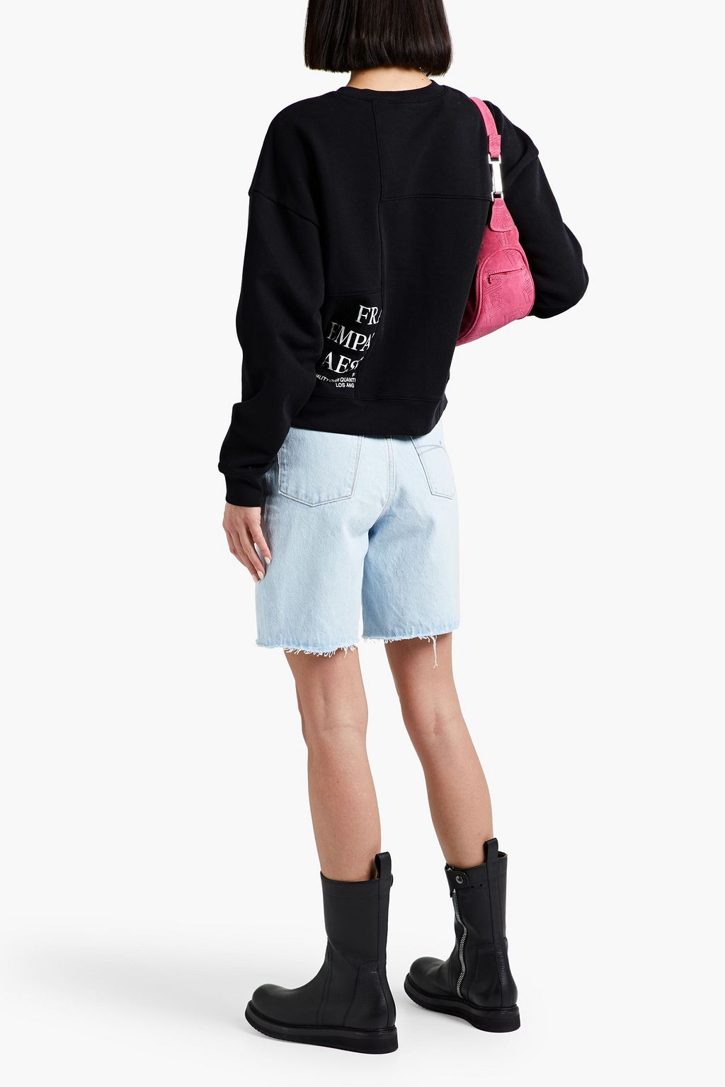 FRAME Paneled printed cotton-blend fleece sweatshirt