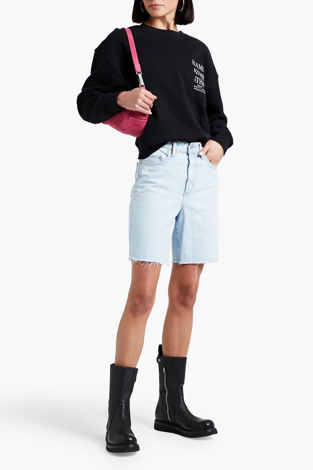FRAME Paneled printed cotton-blend fleece sweatshirt