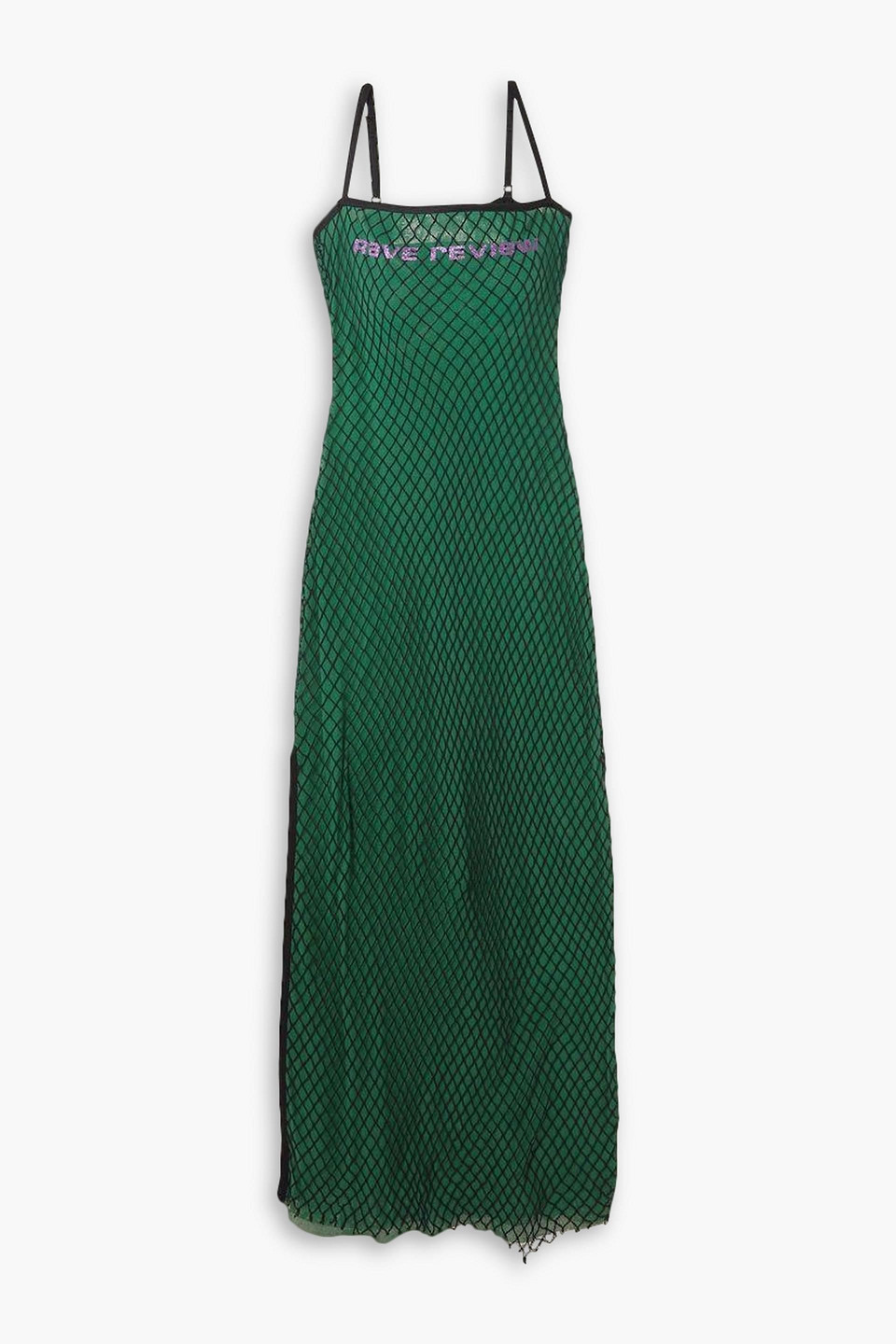 Rave Review Ninjas Layered Glittered Mesh And Cotton-voile Maxi Dress In Green