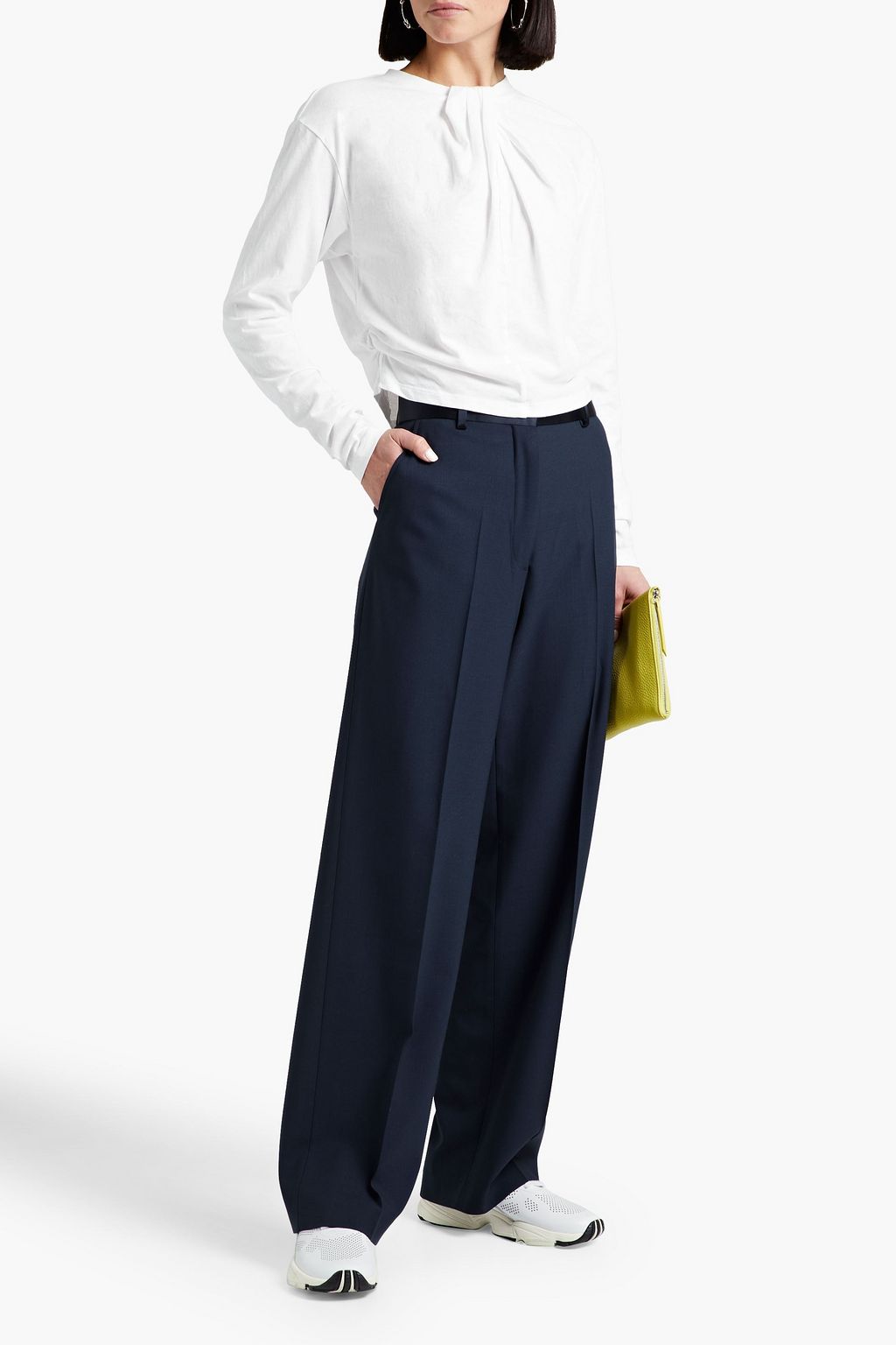FRAME Pleated cotton-jersey top