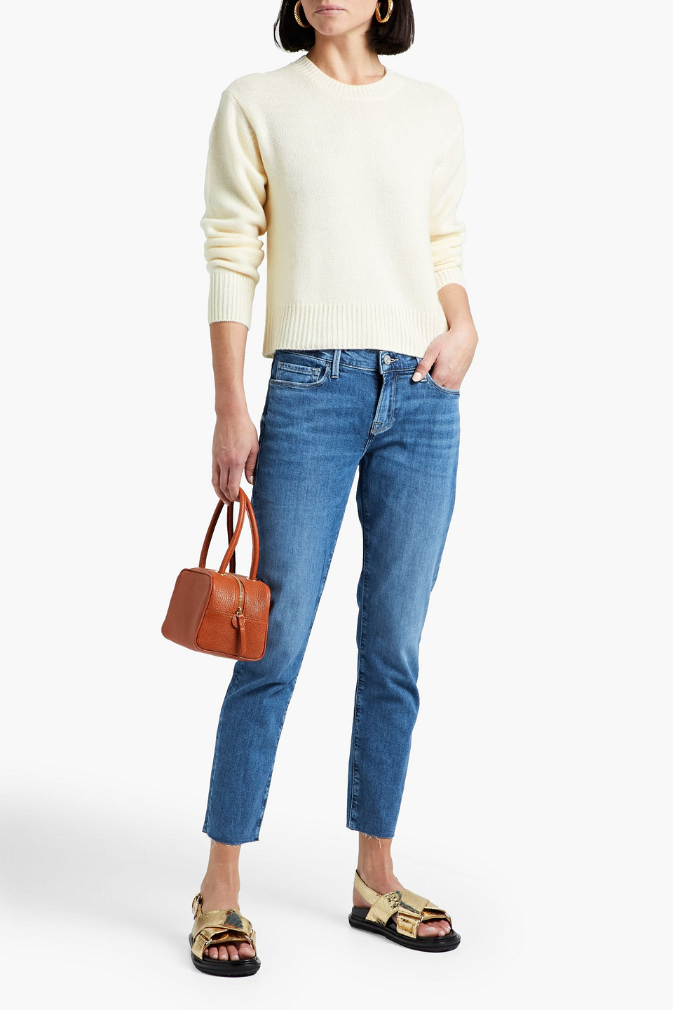 Frame Crewneck Cashmere Sweater In Ecru