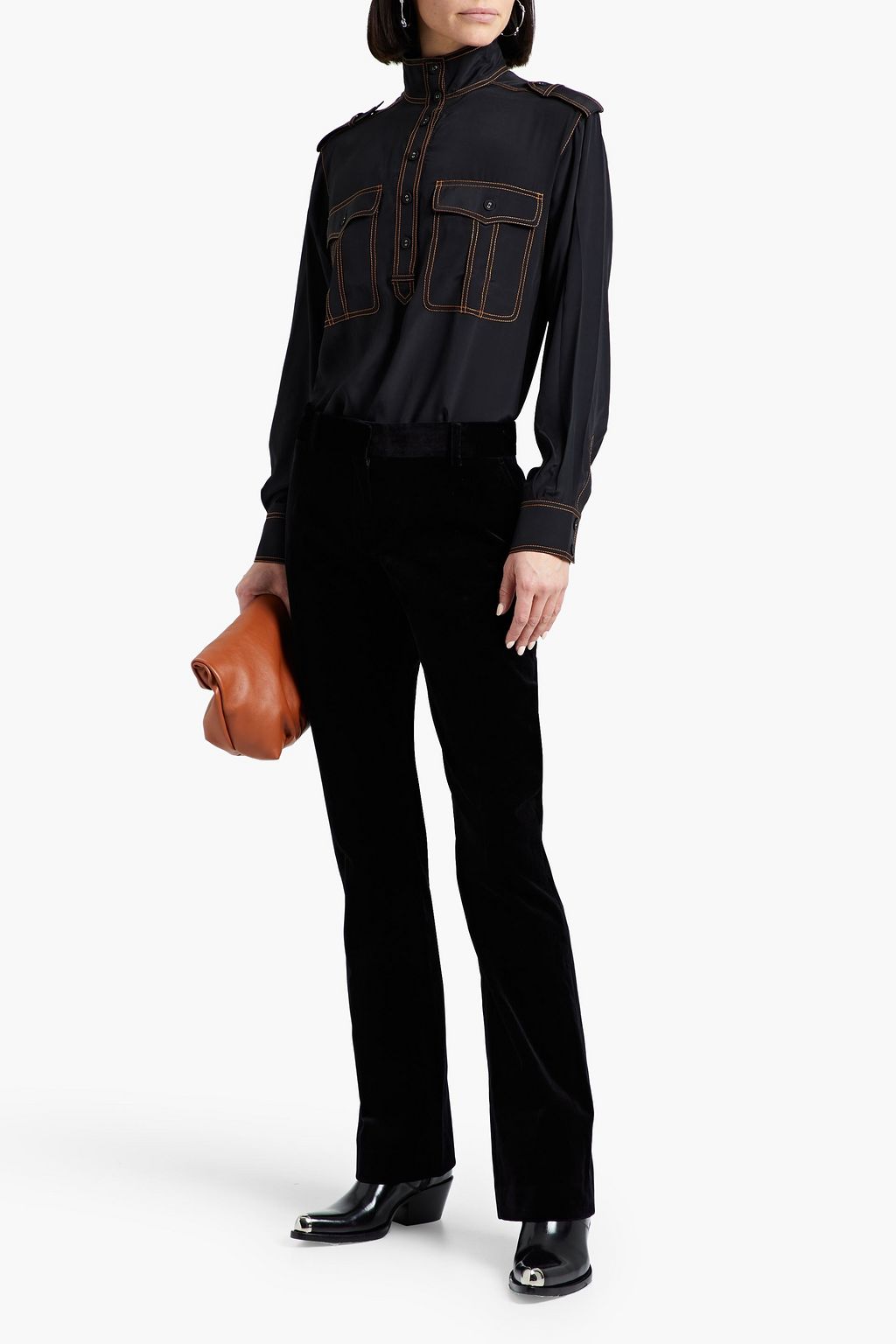 FRAME Cottonblend velvet bootcut pants THE