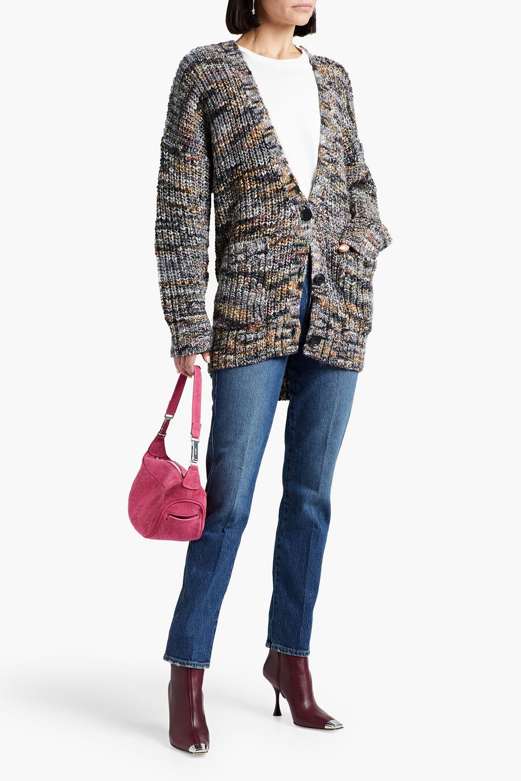 FRAME Marled ribbed-knit cardigan
