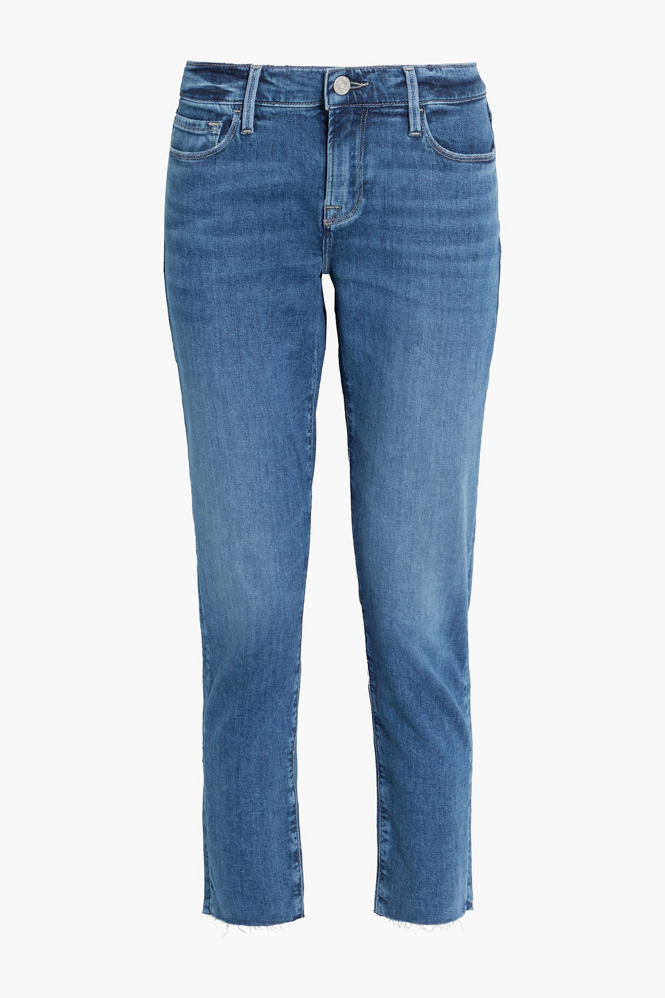 frame - le garcon cropped faded low-rise slim-leg jeans - blue - 28