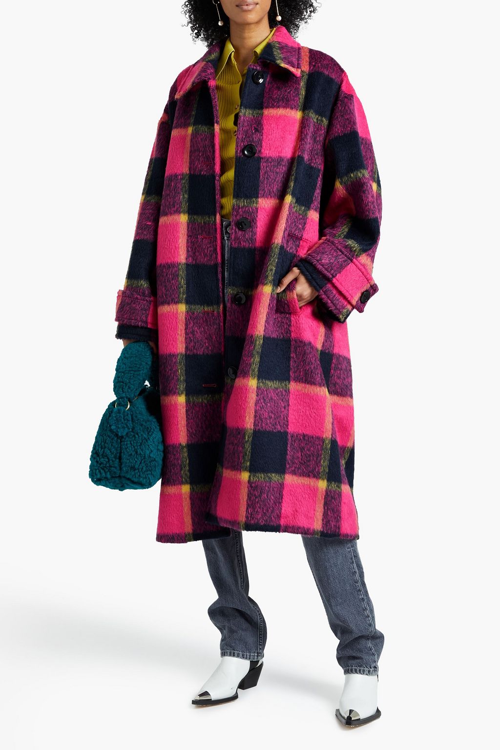 STAND STUDIO Alexia checked brushed-felt coat