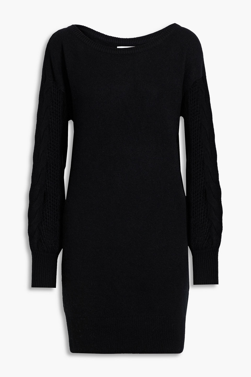 Naadam Open Knit-paneled Cashmere Mini Dress In Black