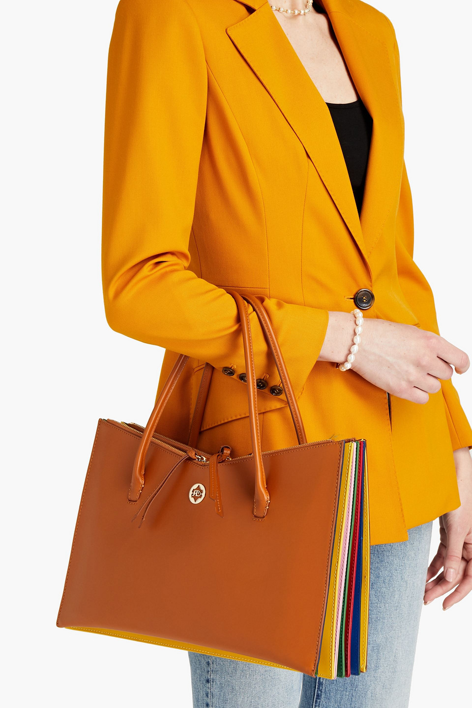 Sara Battaglia Plissé Colour-block Leather Tote