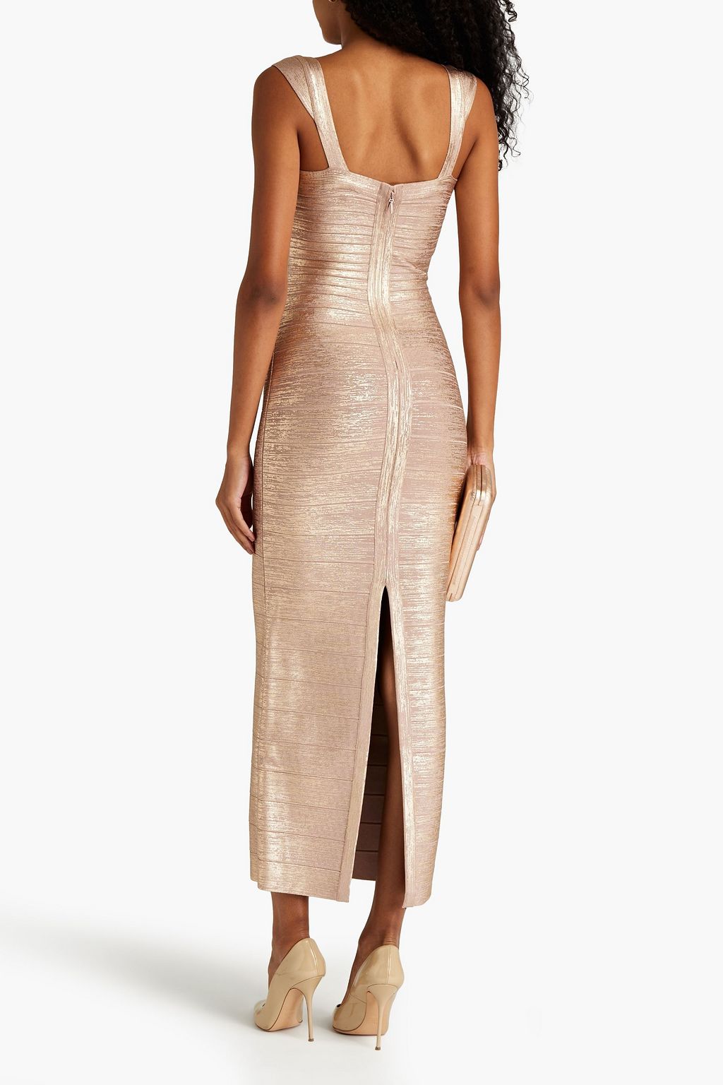 HERVÉ LÉGER Metallic coated bandage gown