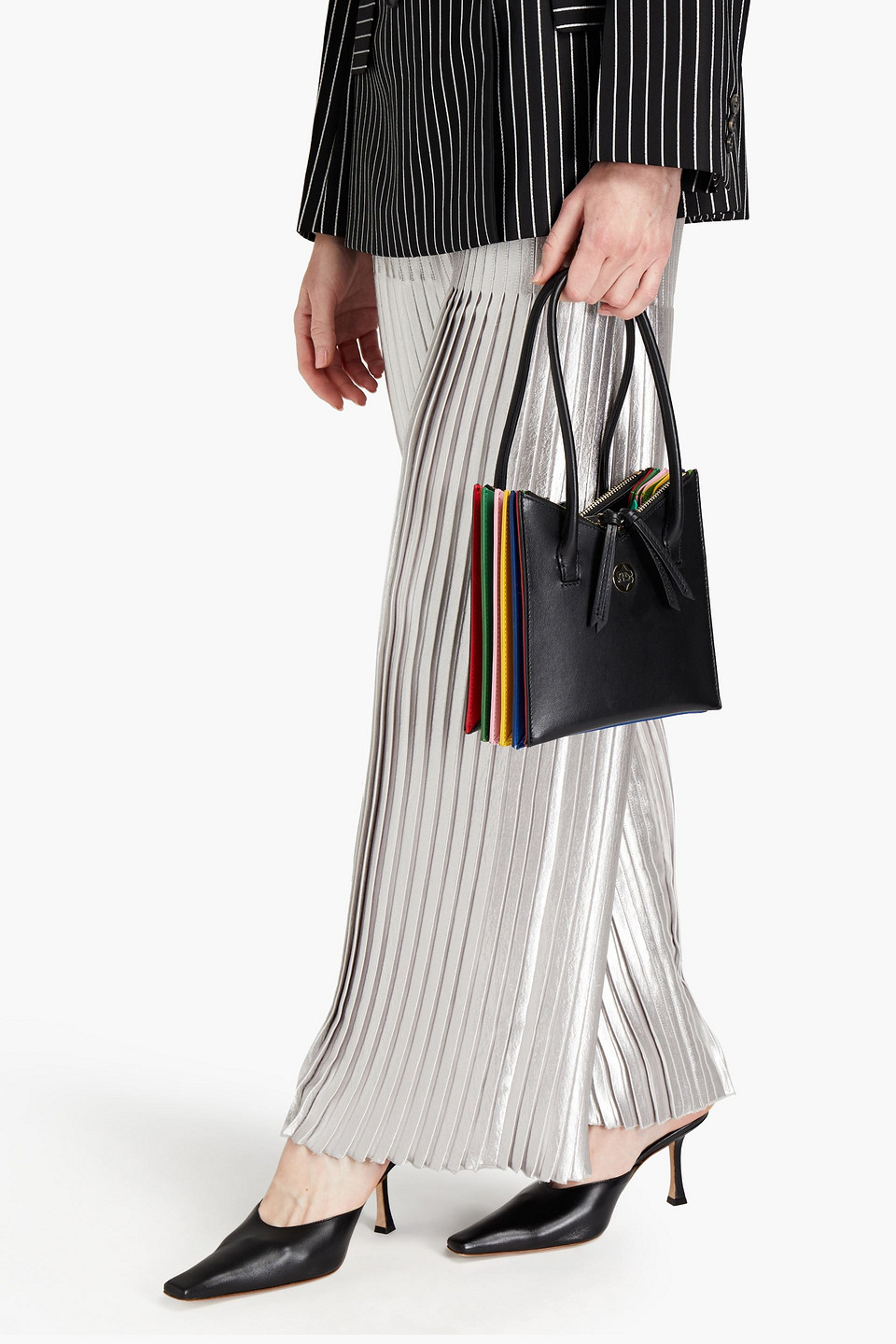 Sara Battaglia Toy Pleated Colour-block Leather Tote In Black